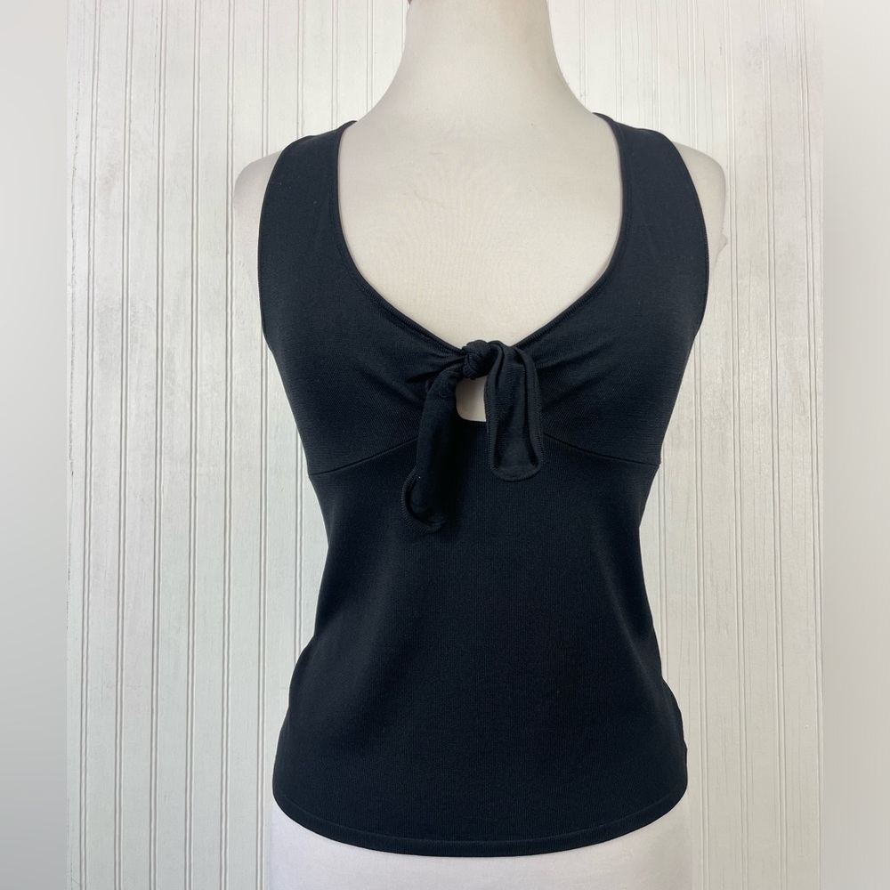 Amina Rubinacci Women's Black Sleeveless Stretch Knit Tie Front Tank Top Sz 46